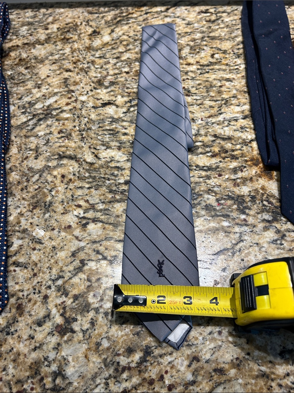Yves Saint Laurent Gray Diagonal Stripe Silk Tie